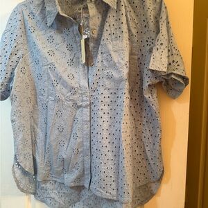 Sundance XL Beautiful Light Blue Eyelet Cotton Top